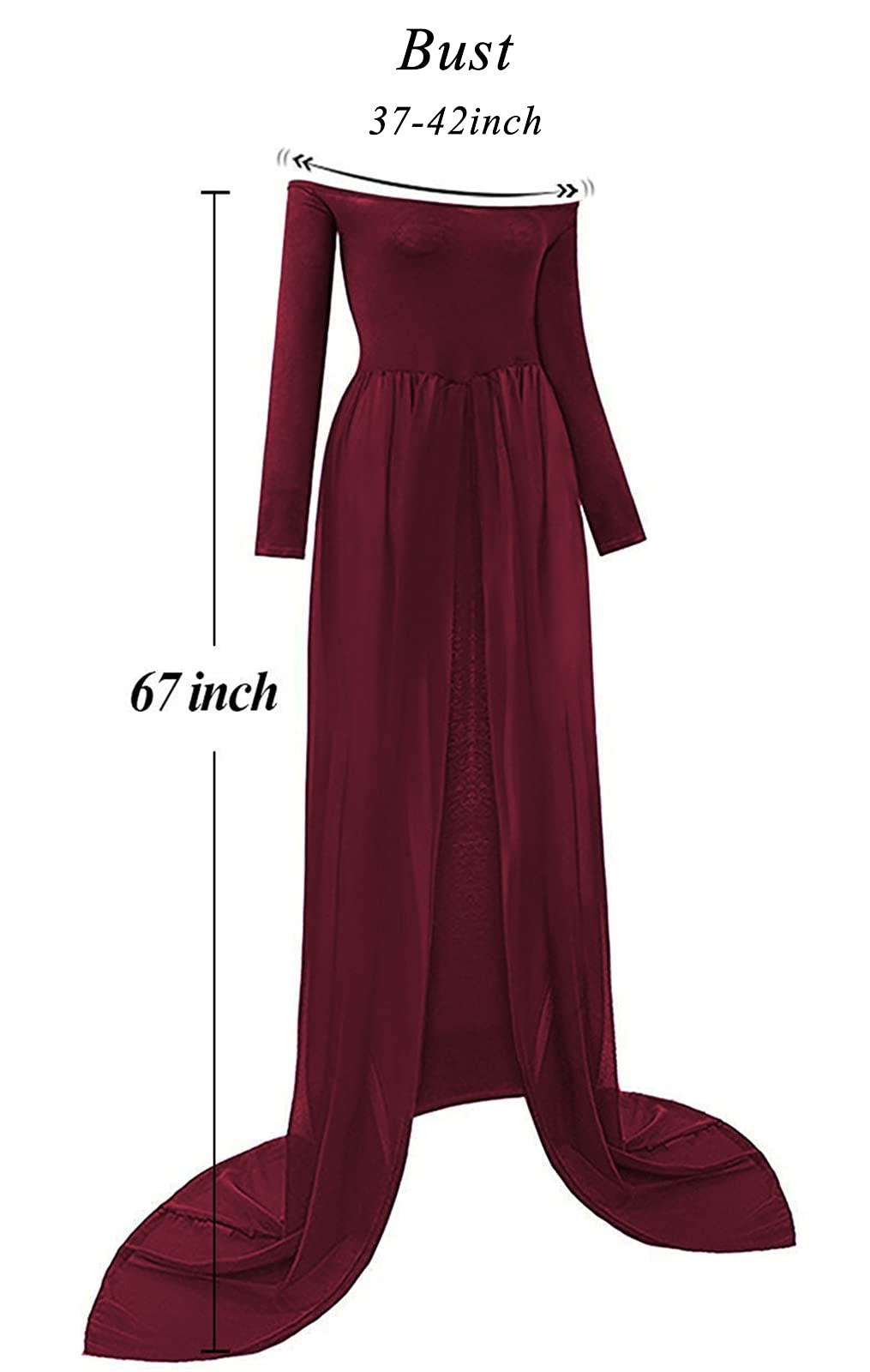 Mommy Jennie Maternity Dress Off Shoulder Long Sleeve Split Front Chiffon Gown for Photoshoot