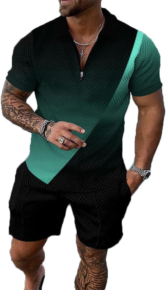 Mens Short Sets 2 Piece Outfits Polo Shirt Fashion Summer Tracksuits Casual Set Short Sleeve and Shorts Set for Men