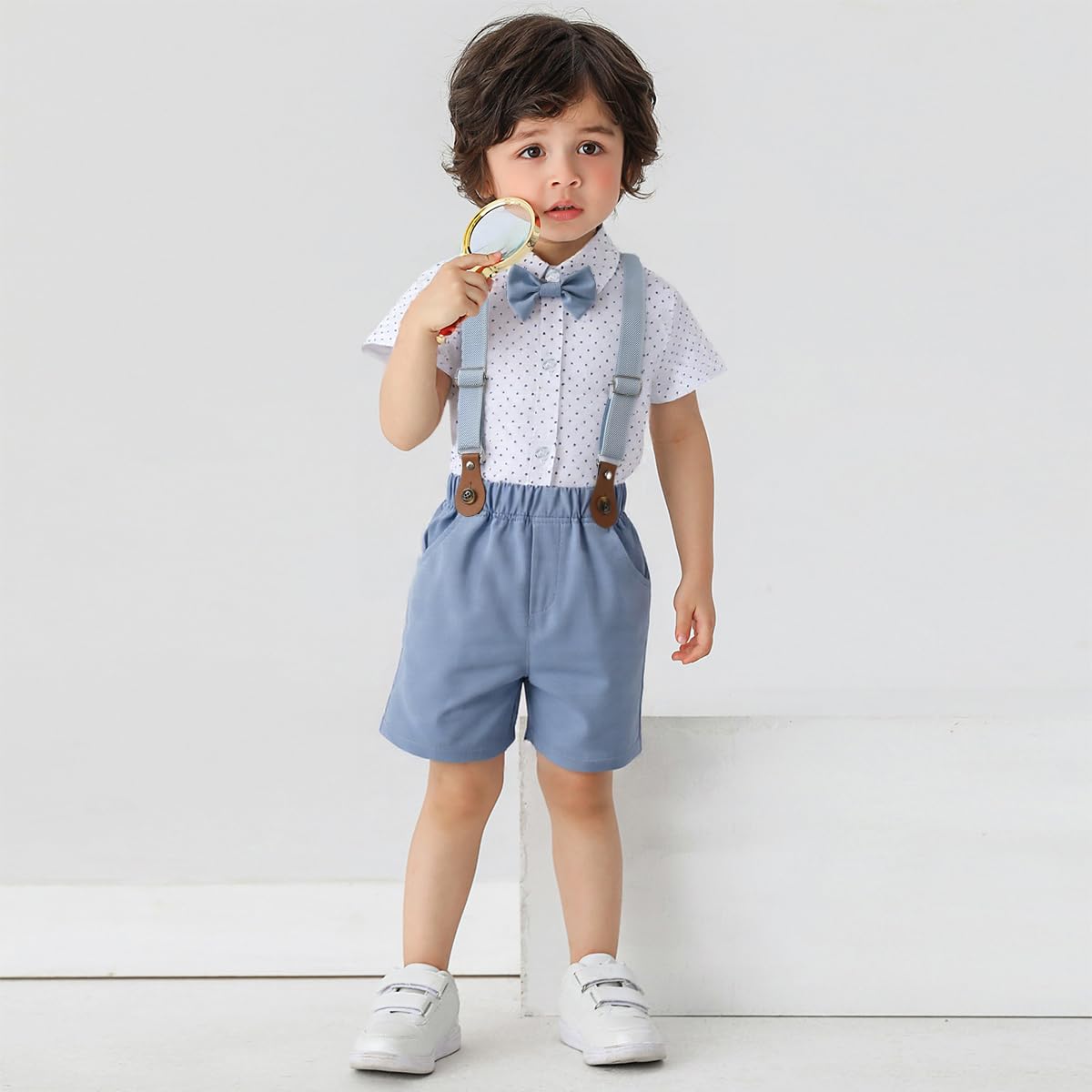 Boarnseorl Baby Boys Gentleman Outfits Suits, Infant Shirt+Shorts+Bow Tie+Suspenders