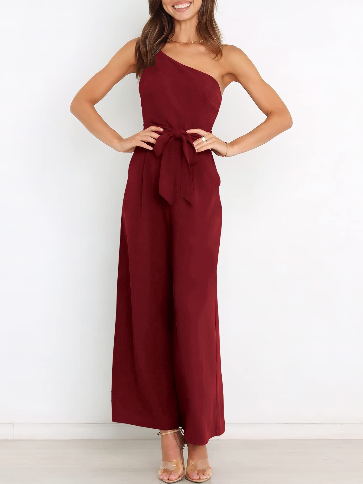 ANRABESS Women Summer Dressy Jumpsuits One Shoulder Sleeveless Casual Wide Leg Pants Romper Jumper 2026 Trendy Fall Outfits