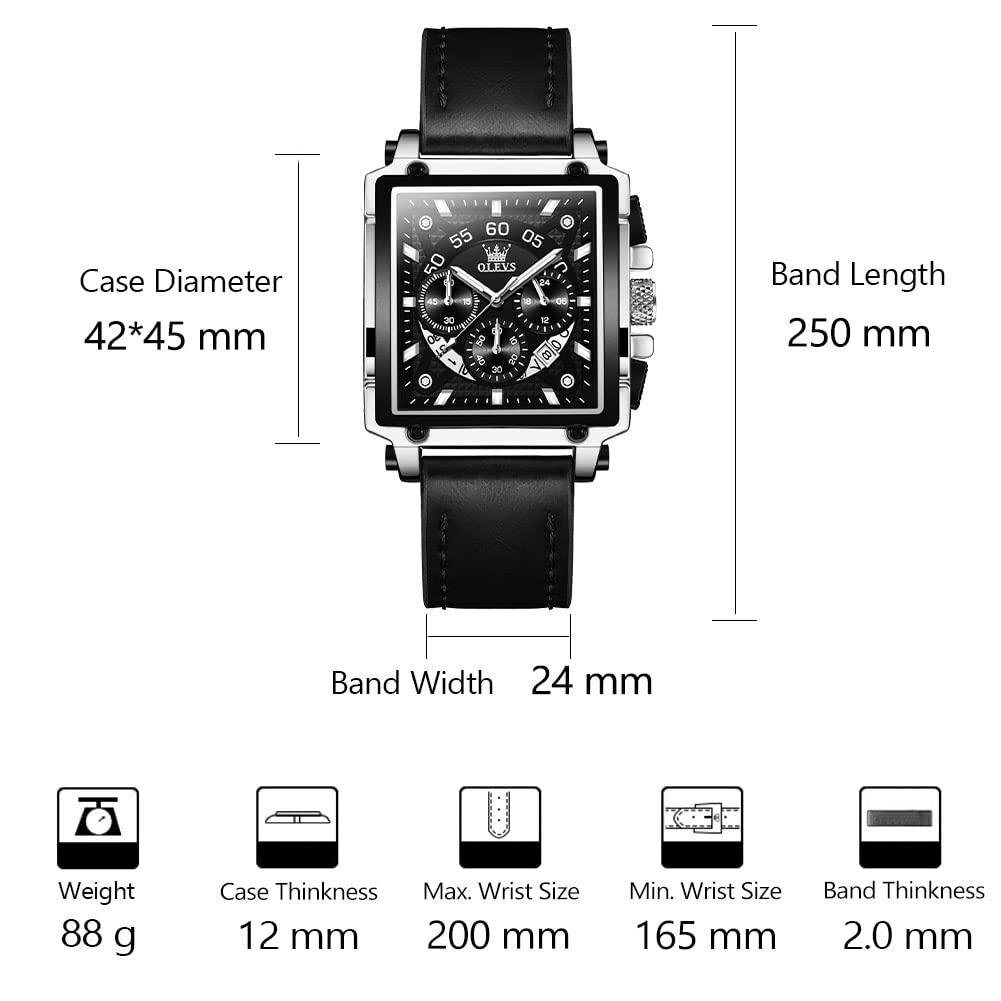 OLEVS Men's Casual Leather Watch, Big Face Chronograph Watch for Men, Fashion Easy to Read Dress Watch, Men's Waterproof Luminous Date Analog Watch, Gold/Black/White/Blue Dial