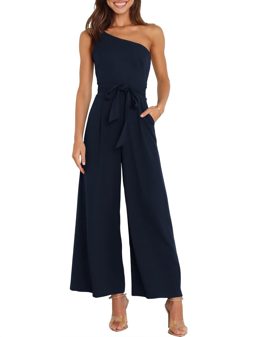 ANRABESS Women Summer Dressy Jumpsuits One Shoulder Sleeveless Casual Wide Leg Pants Romper Jumper 2026 Trendy Fall Outfits