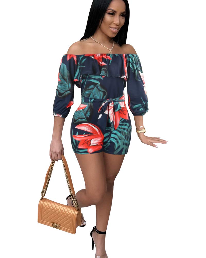 Sexy Two Piece Shorts Set - African Floral Jumpsuits Rompers Vacation Club Outfit