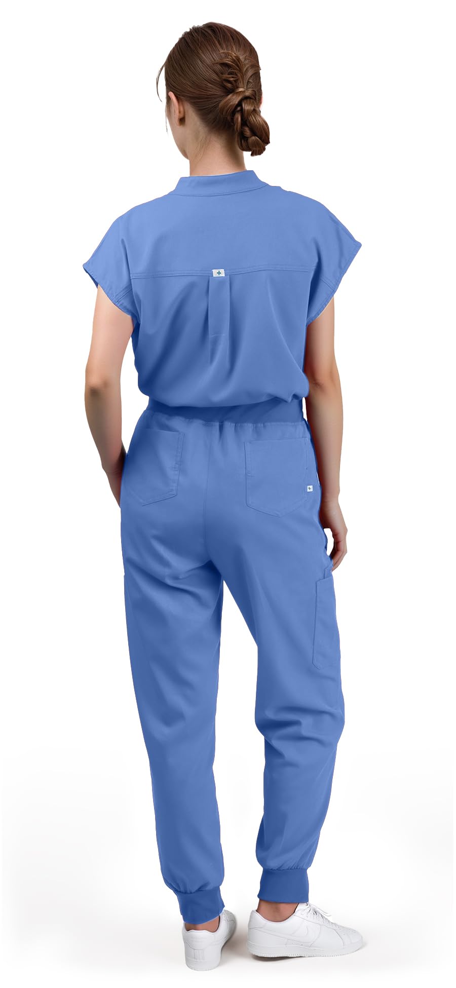 Scrubs for Women Set - Sleeveless Stand-Up Collar Scrub Top and Tapered Jogger Pants, 8-Pocket Work Uniform