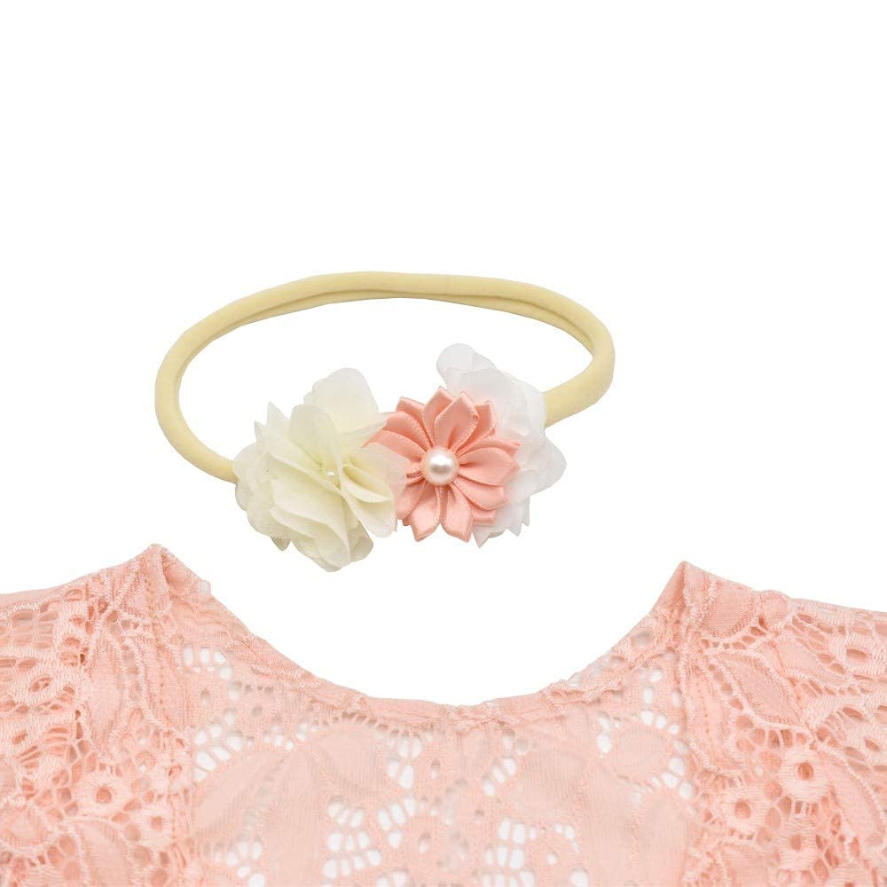 Newborn Lace Romper, 2 PCS Baby Girl Photography Props, Newborn Girl Photography Outfits with Flower Headband for Infants