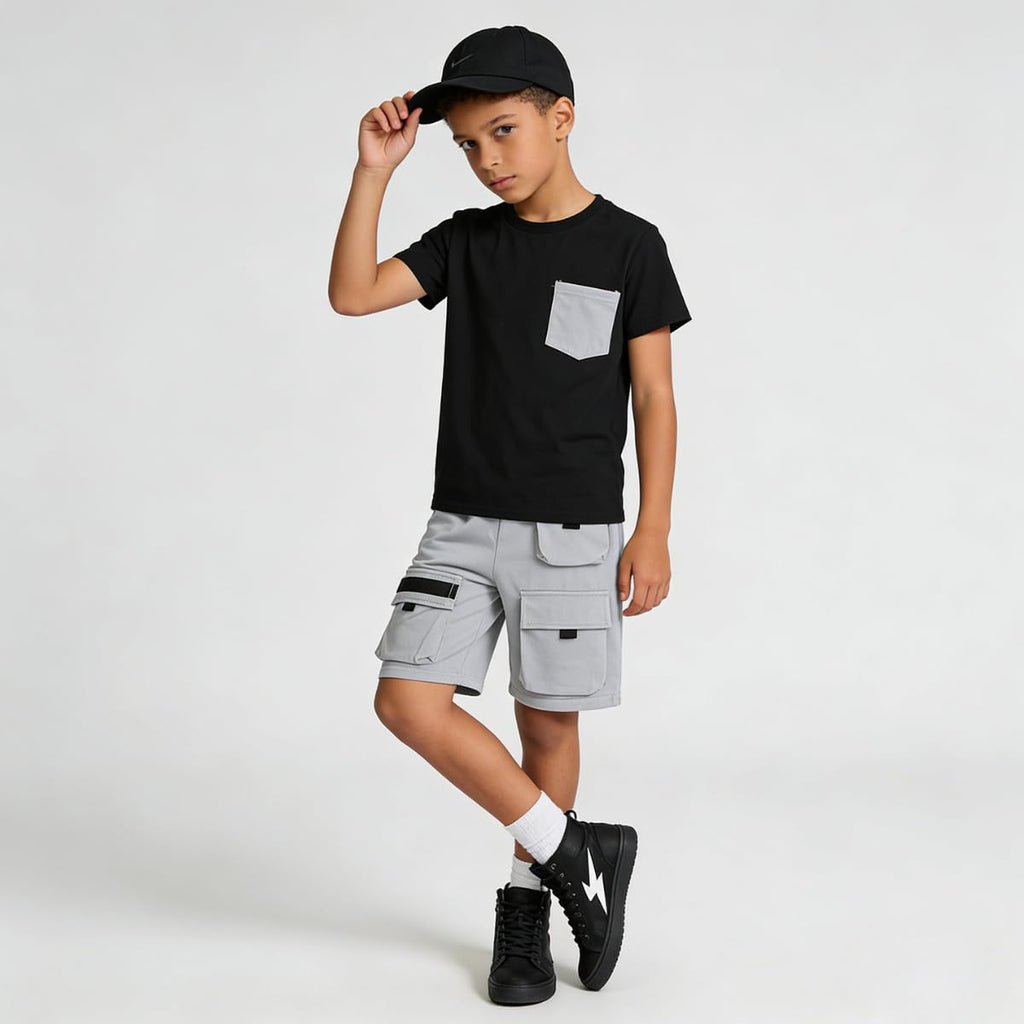 Azmxynol Tween Boys Clothes Daily Casual Short Sleeve Top + Cargo Shorts 2 Pieces Outfit Set, Size 6-14 Years