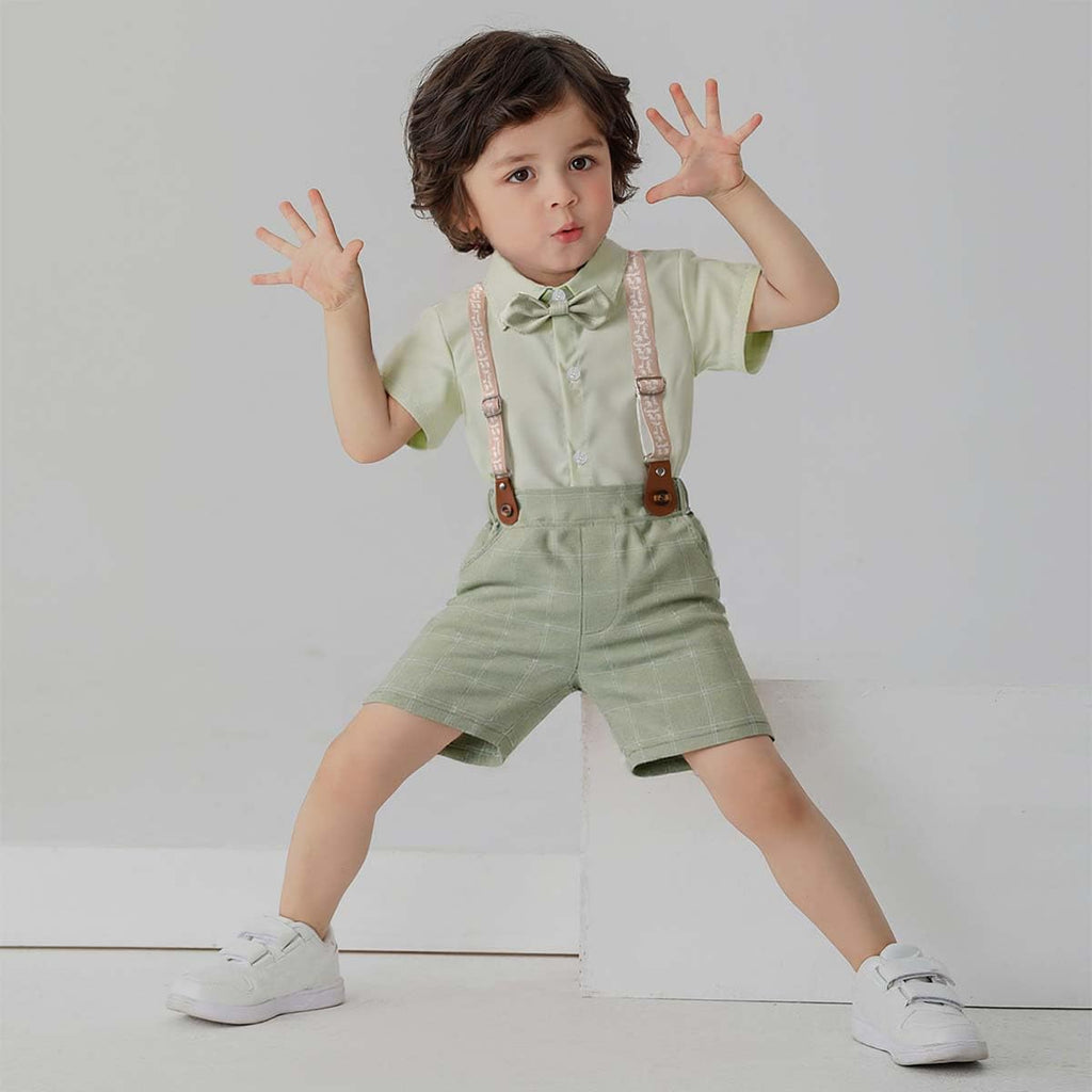 Boarnseorl Baby Boys Gentleman Outfits Suits, Infant Shirt+Shorts+Bow Tie+Suspenders