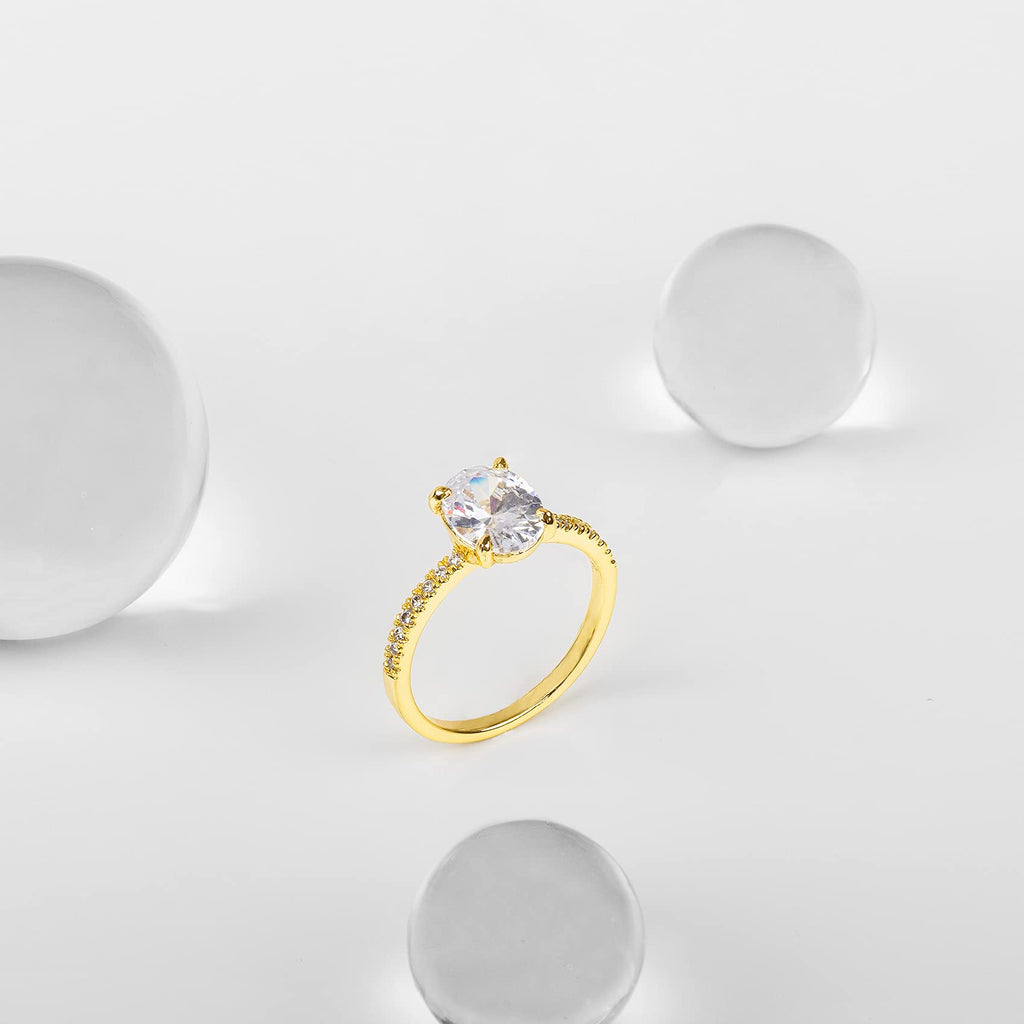 PAVOI 14K Gold Plated Engagement Rings for Women | Promise Wedding Band | 1.50CT - 3CT Cushion Cut Round Oval Cubic Zirconia Engagement Ring