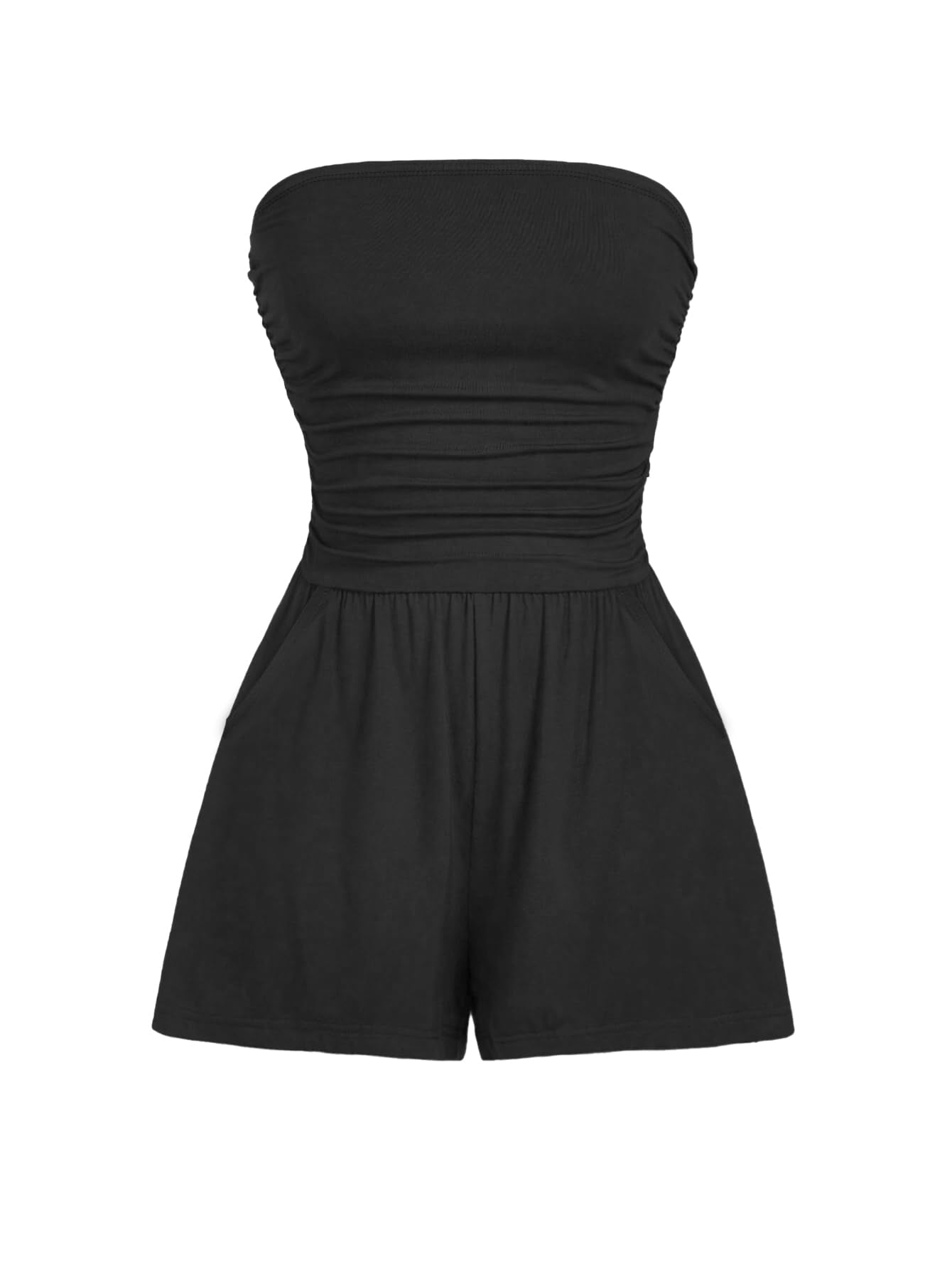 AUXDIO Women Summer Casual Strapless Romper Sleeveless Off Shoulder Short Jumpsuits 2026 Beach Vacation Clothes
