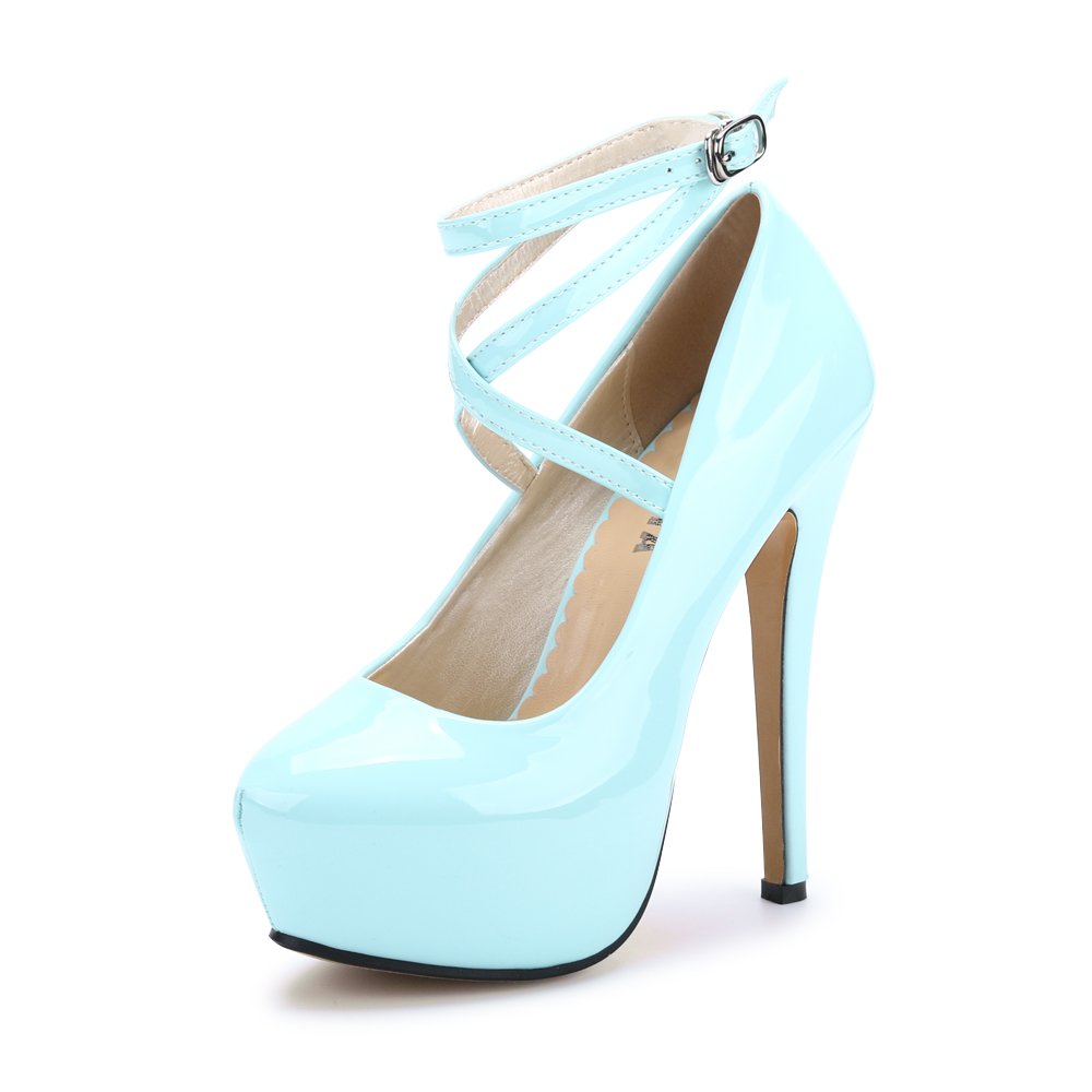 OCHENTA Women's Ankle Strap Platform Pumps, High Heel Dress Shoes, Cross Strap Stiletto Heels for Party, Prom, Wedding, Evening 5.5Inch