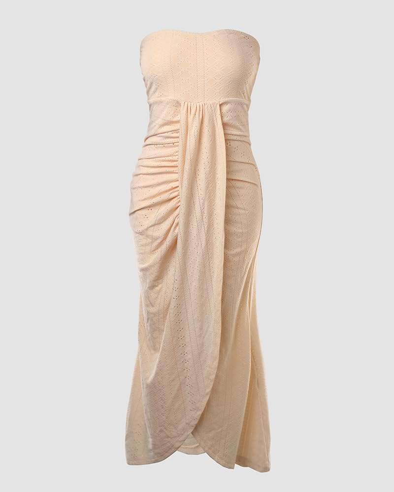 CHICME Women's Strapless Maxi Bodycon Dresses Wrap Asymmetrical Beach Maxi Long Dress Beach Sunset Dress