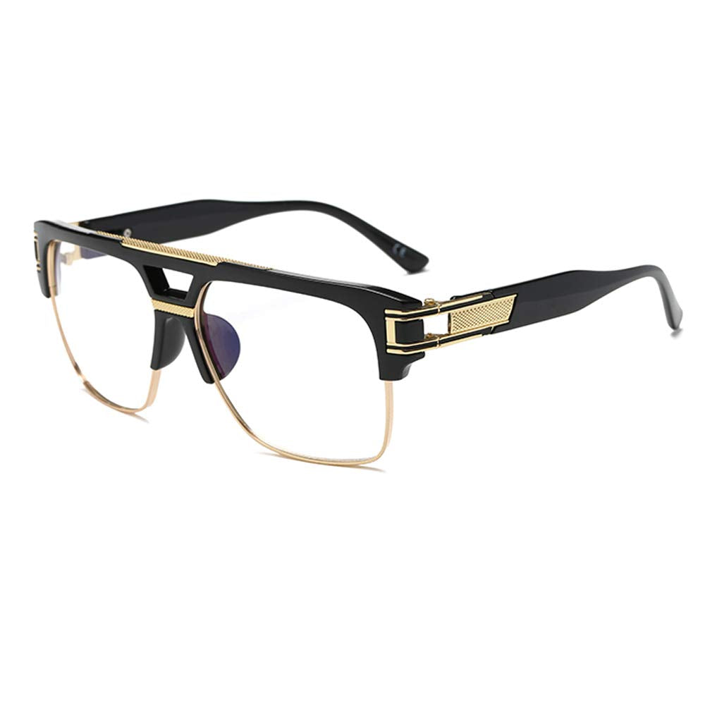Dollger Square Sunglasses for Men Classic Oversized Sun Glasses Retro Semi Rimless Gold Alloy Frame UV400