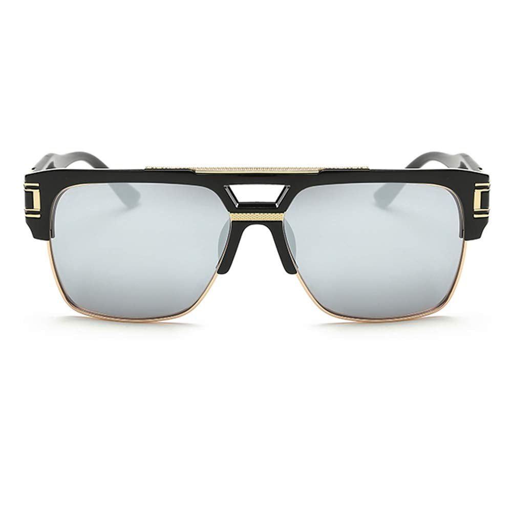 Dollger Square Sunglasses for Men Classic Oversized Sun Glasses Retro Semi Rimless Gold Alloy Frame UV400