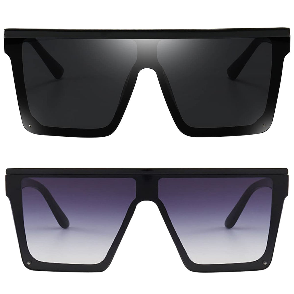 Dollger Square Oversized Sunglasses for Women Men Fashion Flat Top Big Black Frame Shades