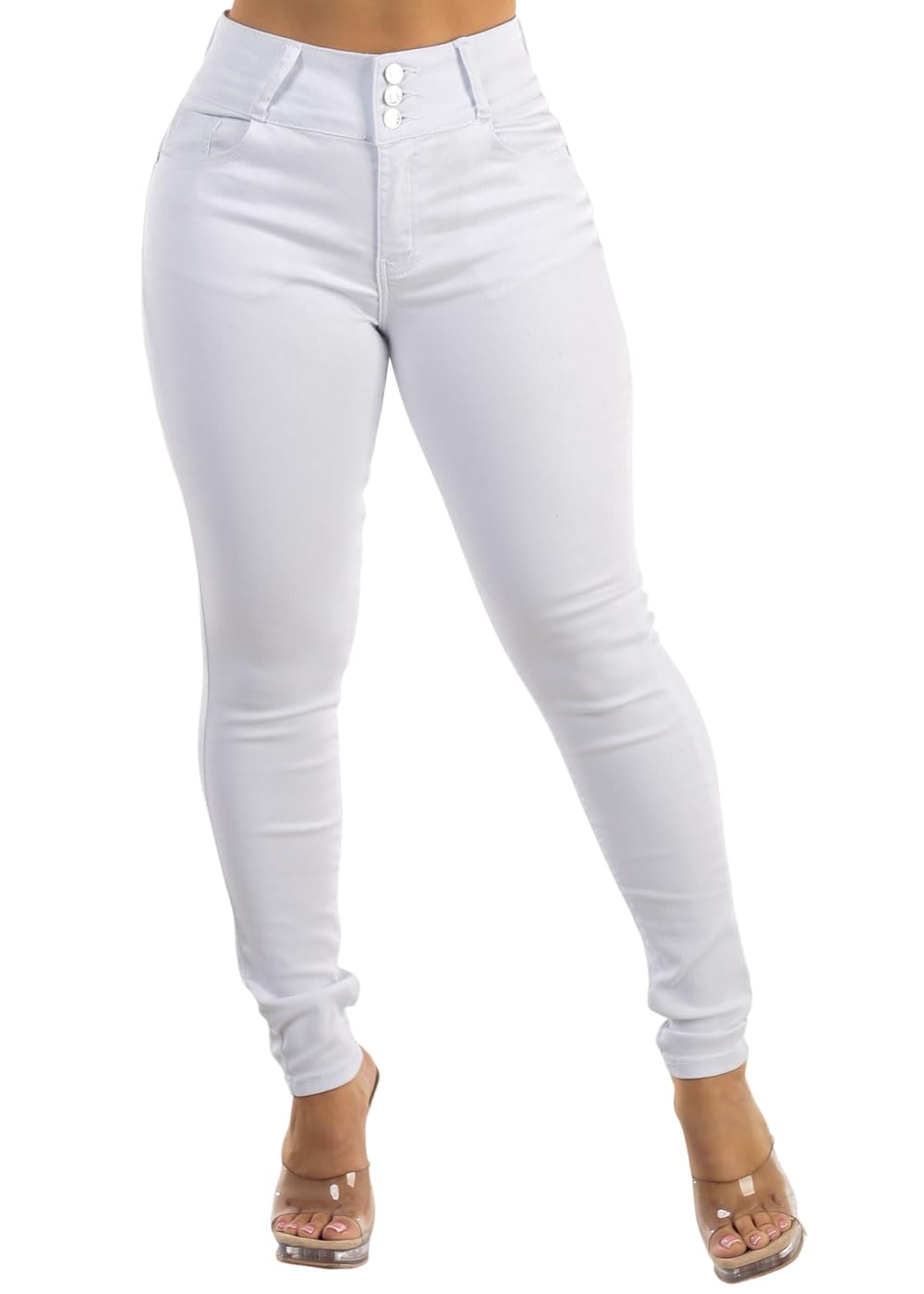 Moda Xpress Womens Juniors High Rise Butt Lifting Stretch Skinny Jeans Sculpting Slim Fit Denim Everyday Wear