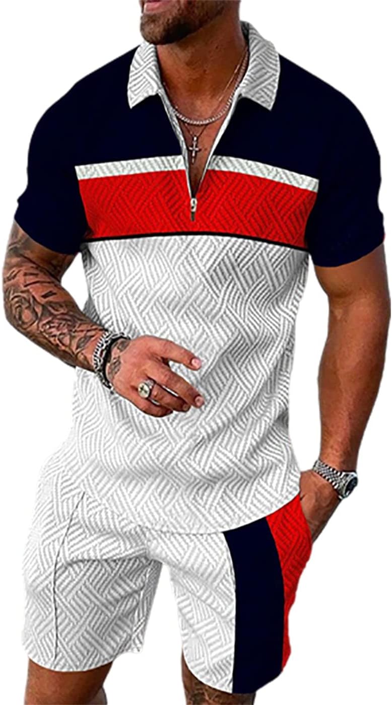 Mens Short Sets 2 Piece Outfits Polo Shirt Fashion Summer Tracksuits Casual Set Short Sleeve and Shorts Set for Men