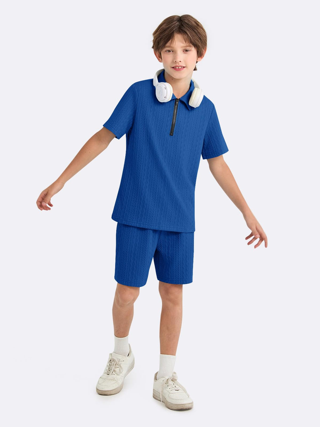 Haloumoning Boys 2 Piece Summer Outfits Kids Quarter Zip Polo Shirt and Shorts Set Athletic Tracksuit 5-14 Years
