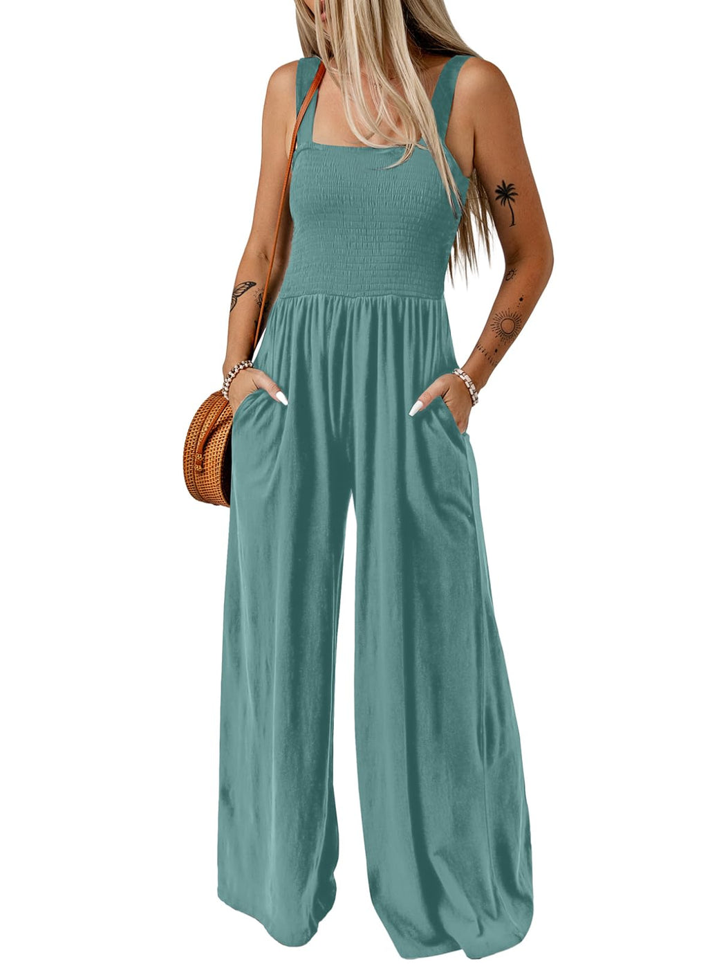 Dokotoo Women's Casual Loose Overalls Jumpsuits One Piece Sleeveless Wide Leg Long Pant Rompers With Pockets
