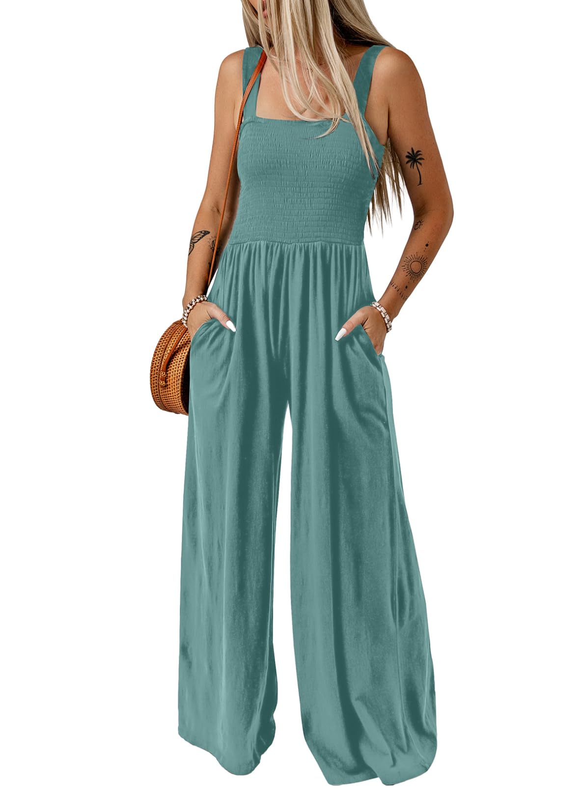 Dokotoo Women's Casual Loose Overalls Jumpsuits One Piece Sleeveless Wide Leg Long Pant Rompers With Pockets