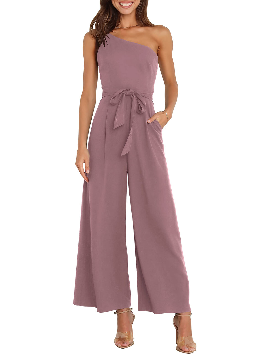 ANRABESS Women Summer Dressy Jumpsuits One Shoulder Sleeveless Casual Wide Leg Pants Romper Jumper 2026 Trendy Fall Outfits
