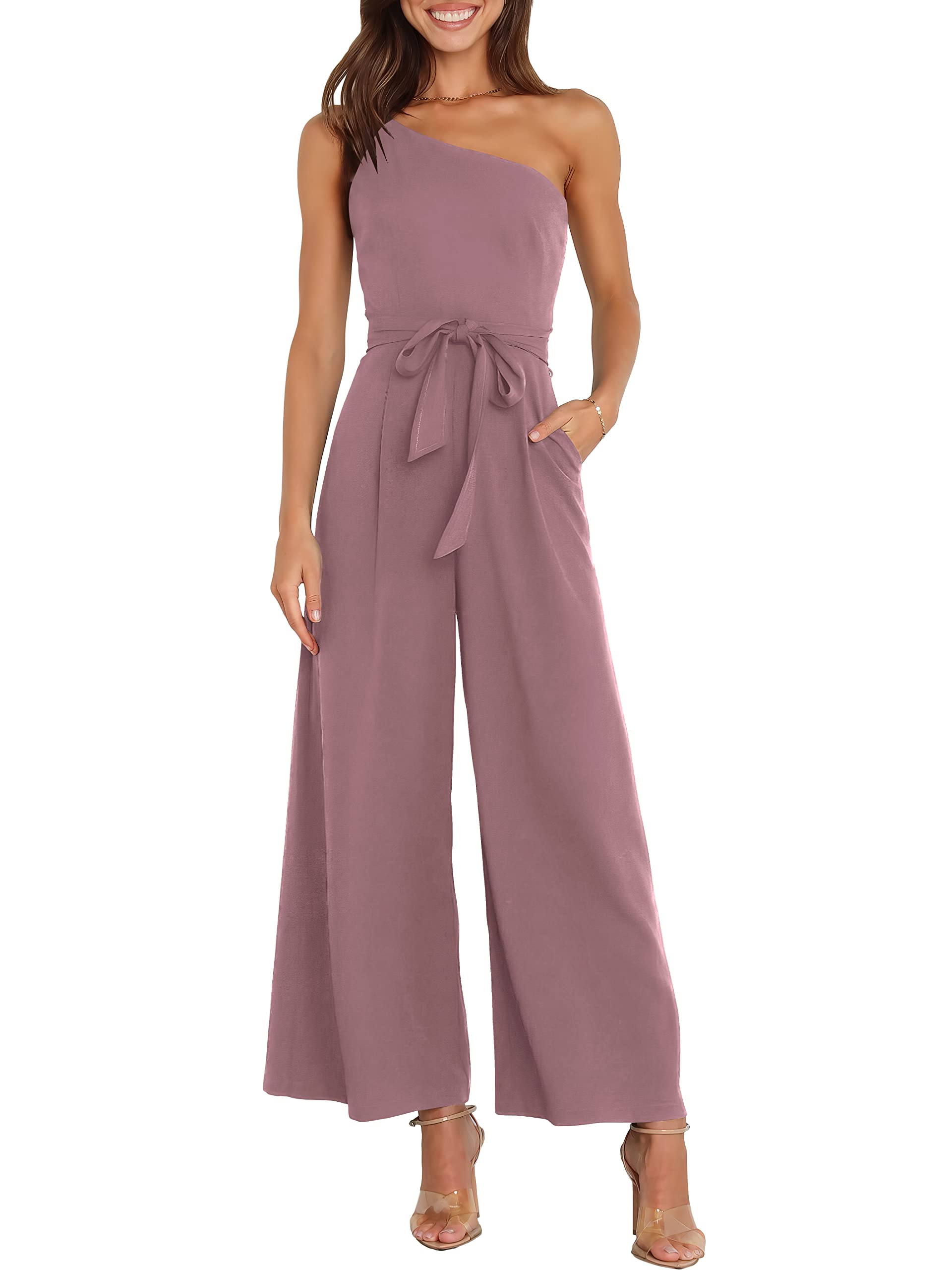 ANRABESS Women Summer Dressy Jumpsuits One Shoulder Sleeveless Casual Wide Leg Pants Romper Jumper 2026 Trendy Fall Outfits