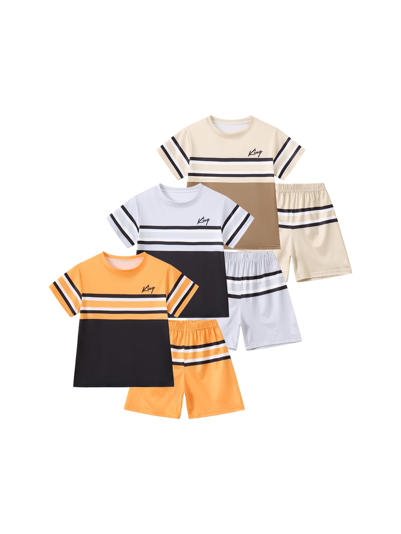 Boys Outfits Colorblock Stripe Top and Elastic Waist Shorts Kid Summer Fashion Clothing Set Casual Athletic Clothes