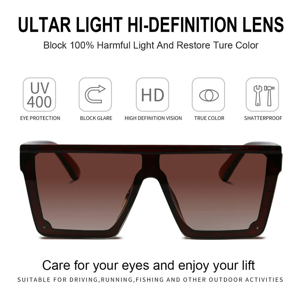 Dollger Square Oversized Sunglasses for Women Men Fashion Flat Top Big Black Frame Shades