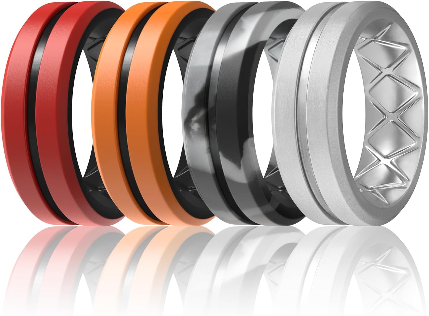 Egnaro Men's Silicone Ring 1/4/6 Multipack, Workout Travel Rubber Wedding Bands For Him, 8mm Width 2mm Thickness