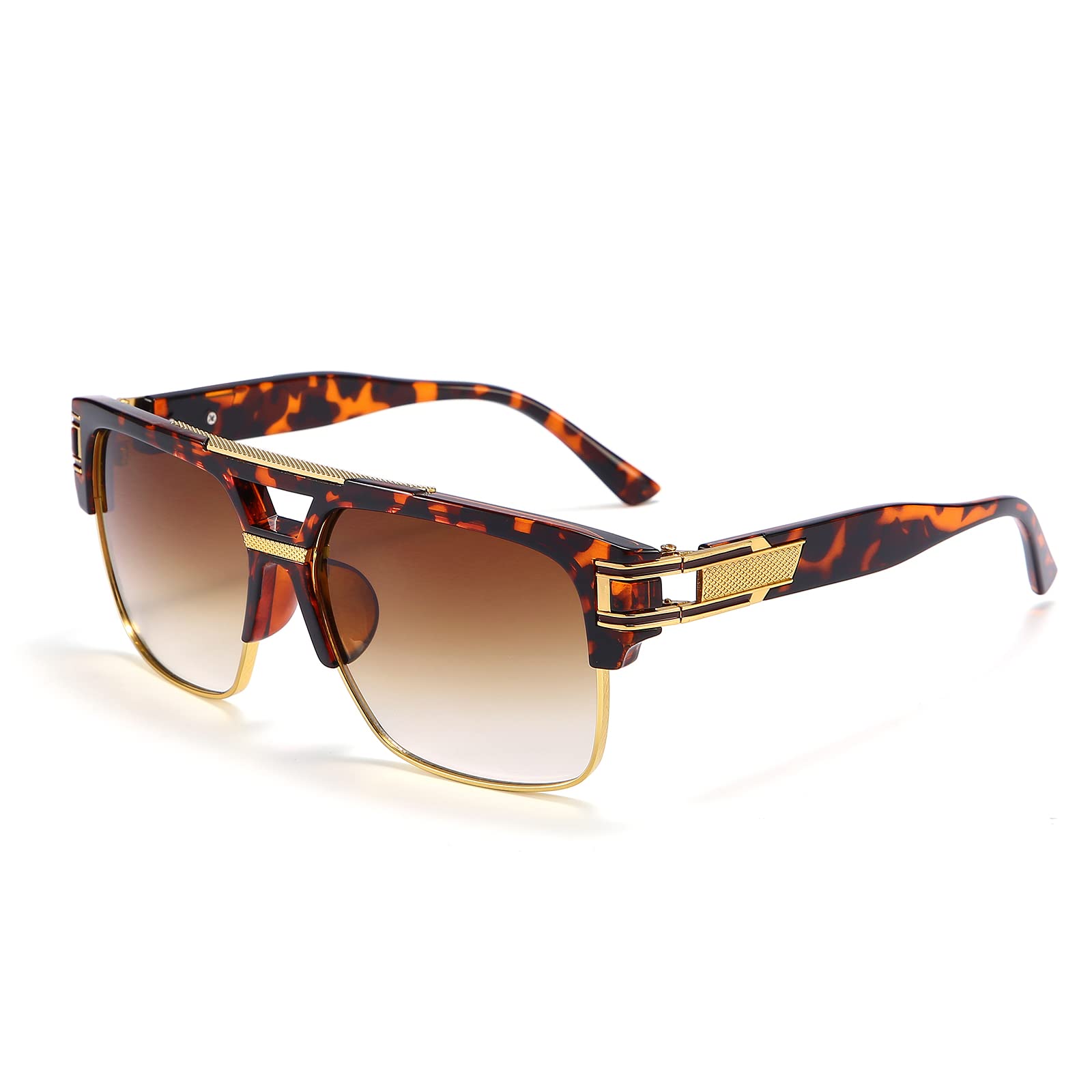 Dollger Square Sunglasses for Men Classic Oversized Sun Glasses Retro Semi Rimless Gold Alloy Frame UV400