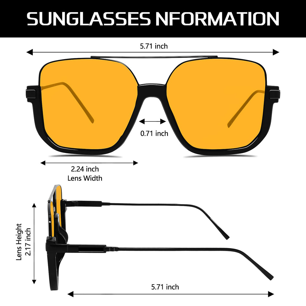 GUVIVI Retro Oversized Aviator Sunglasses for Women Men Square Double Bridge Pilot Sun Glasses 70s Trendy Shades