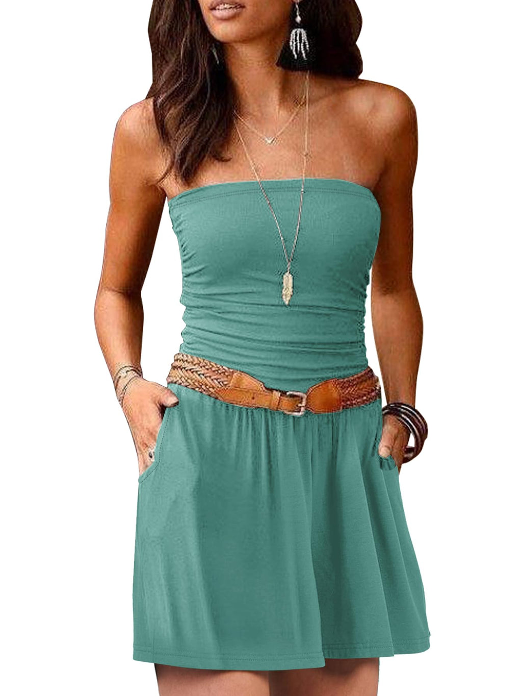 AUXDIO Women Summer Casual Strapless Romper Sleeveless Off Shoulder Short Jumpsuits 2026 Beach Vacation Clothes