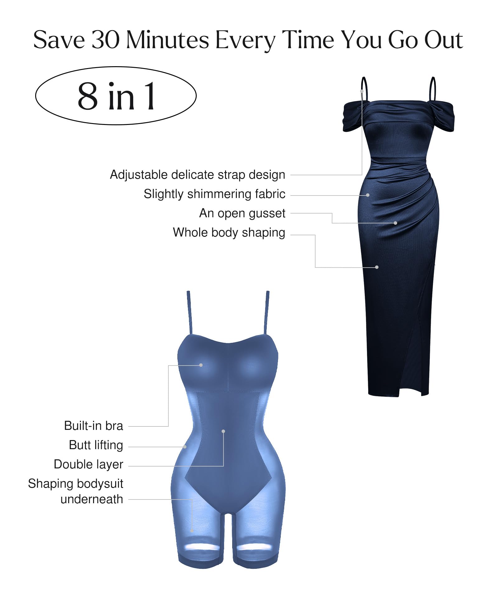 Popilush Womens Shapewear Maxi Dress Multi Way Wear Off The Shoulder Bodycon Long Cocktail Formal Dresses