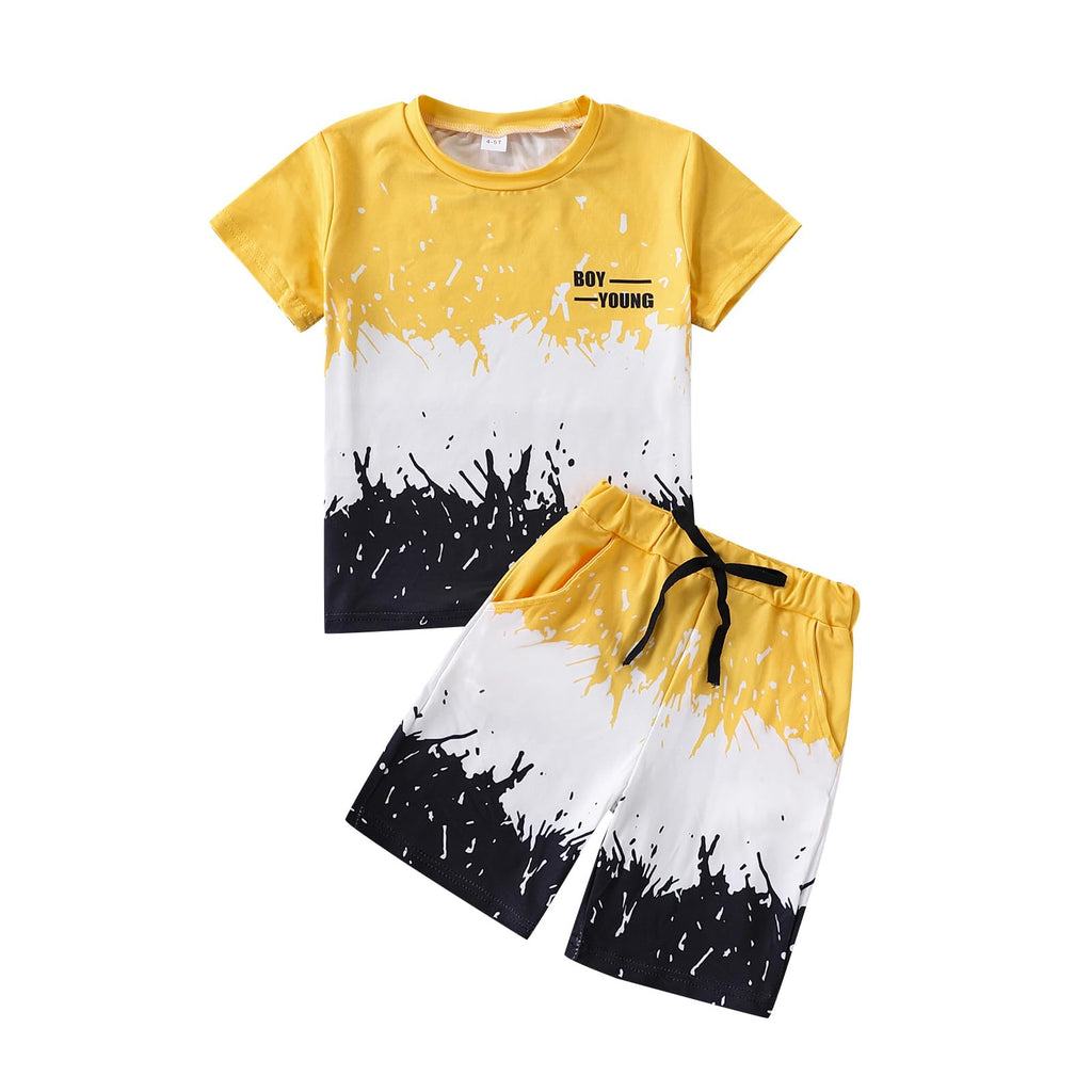 Kids Tween Boy Casual Clothing Set Letter Graphic Colorblock Tee +Shorts Summer Clothing Set 4-14 Years
