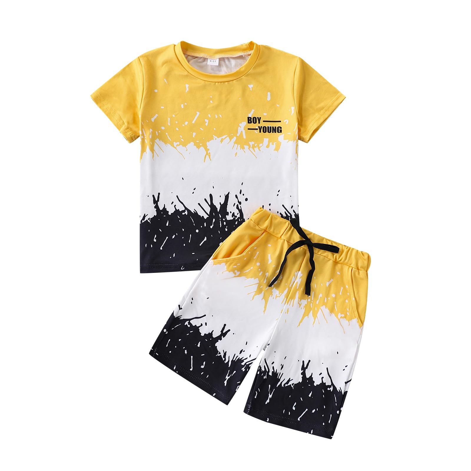 Kids Tween Boy Casual Clothing Set Letter Graphic Colorblock Tee +Shorts Summer Clothing Set 4-14 Years