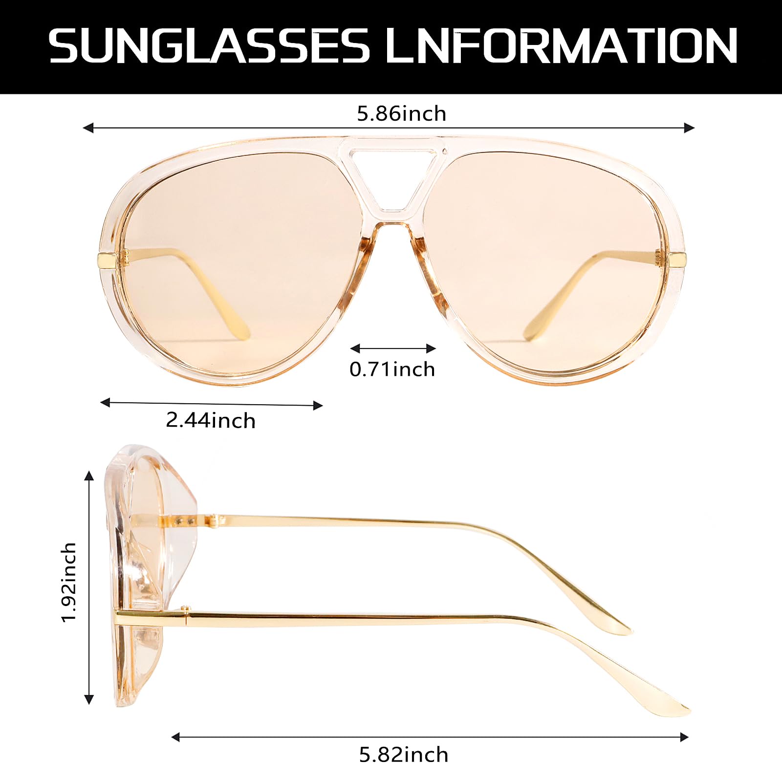 GUVIVI Retro Gold Aviator Sunglasses for Women Men, 2026 Metal Oversized 70s Aviators Black Vacation Beach Sun Glasses