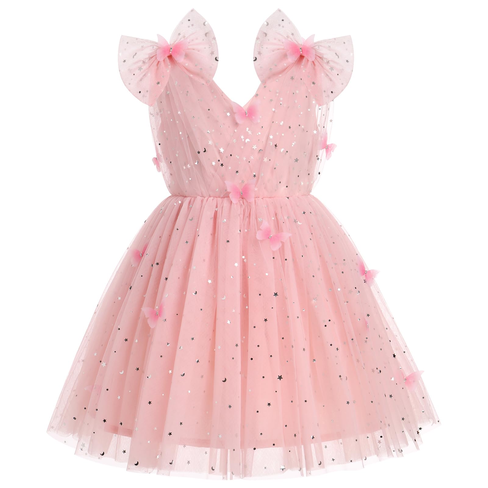 IMEKIS Toddler Kids Girls Butterfly Dress Sparkle Sequins Tulle Wedding Formal Birthday Dresses 2-10T