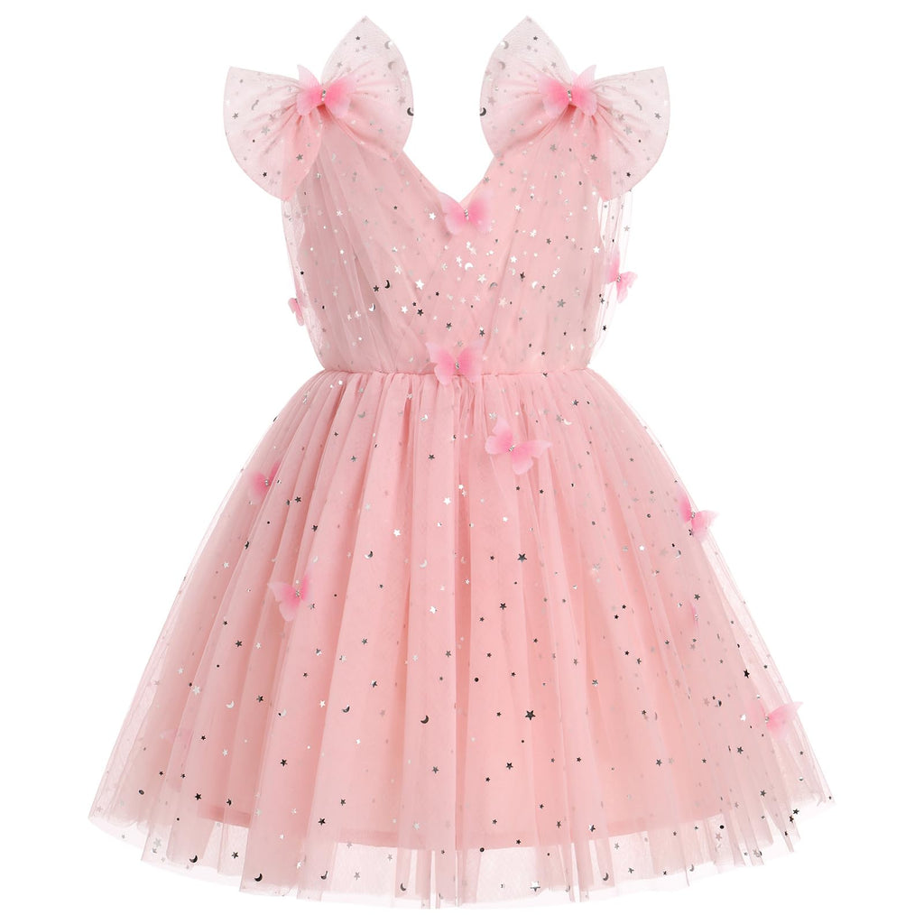 IMEKIS Toddler Kids Girls Butterfly Dress Sparkle Sequins Tulle Wedding Formal Birthday Dresses 2-10T
