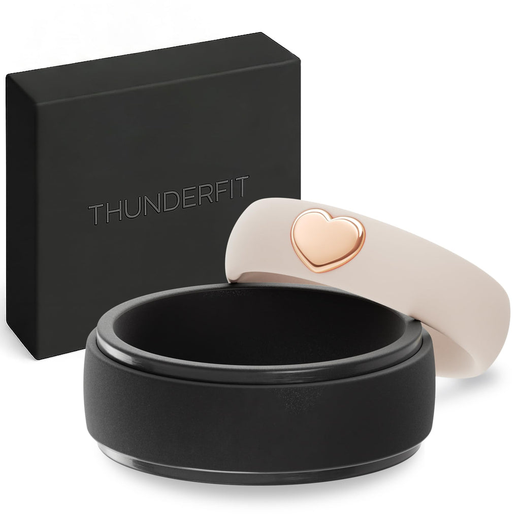 ThunderFit Silicone Rings for Him and Her, Wedding Bands for Couples, 2-Pack Couple's Rubber Engagement Bands, Gift Box Included