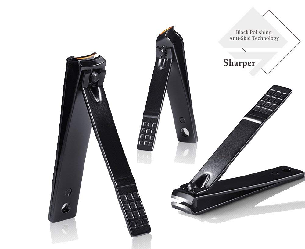Professional Stainless Steel Nail Clipper Travel & Grooming Kit Nail Tools Manicure & Pedicure Set of 15pcs with Luxurious Case (Black/Yellow)