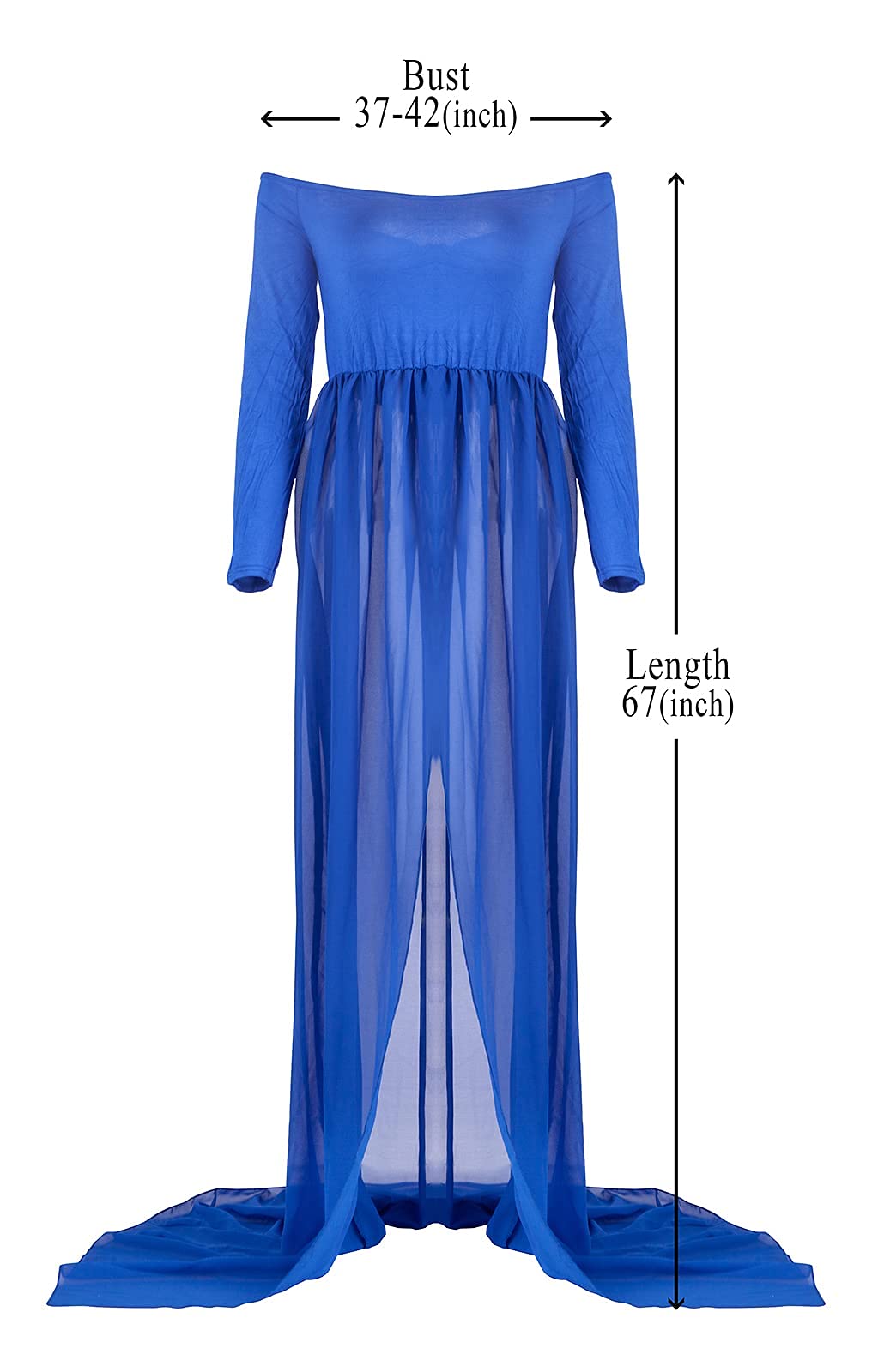 Mommy Jennie Maternity Dress Off Shoulder Long Sleeve Split Front Chiffon Gown for Photoshoot
