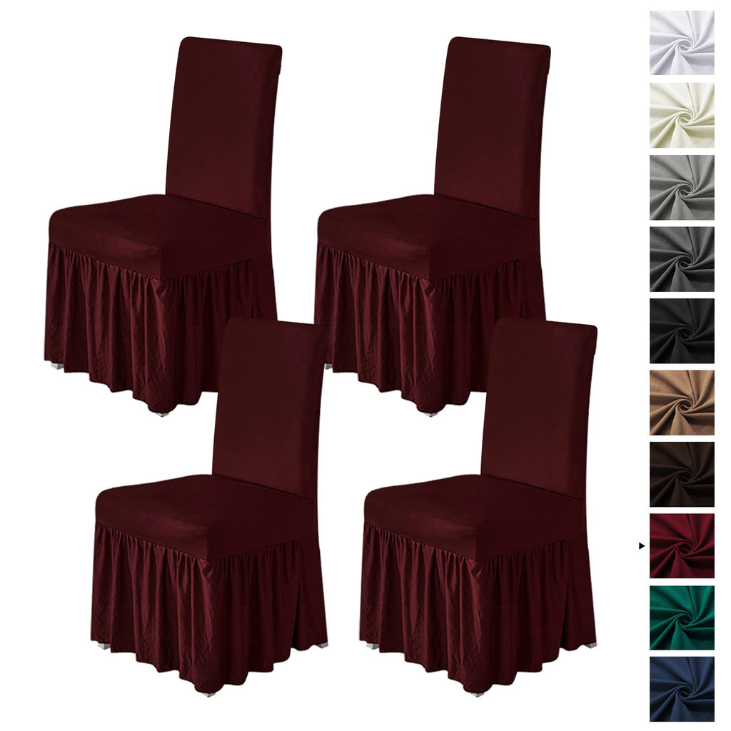 molasofa Chair Covers for Dining Room Set of 6 Stretch Chair Slipcovers with Skirt for Kitchen Seat Protectors Wedding Banquet Decor Kids Pets Spandex Fabric Washable (6pcs, Brown)