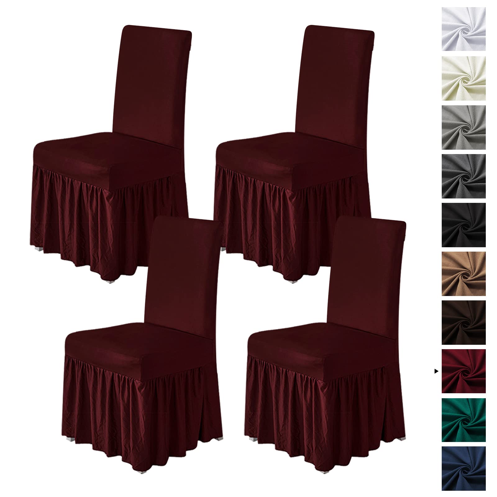 molasofa Chair Covers for Dining Room Set of 6 Stretch Chair Slipcovers with Skirt for Kitchen Seat Protectors Wedding Banquet Decor Kids Pets Spandex Fabric Washable (6pcs, Brown)