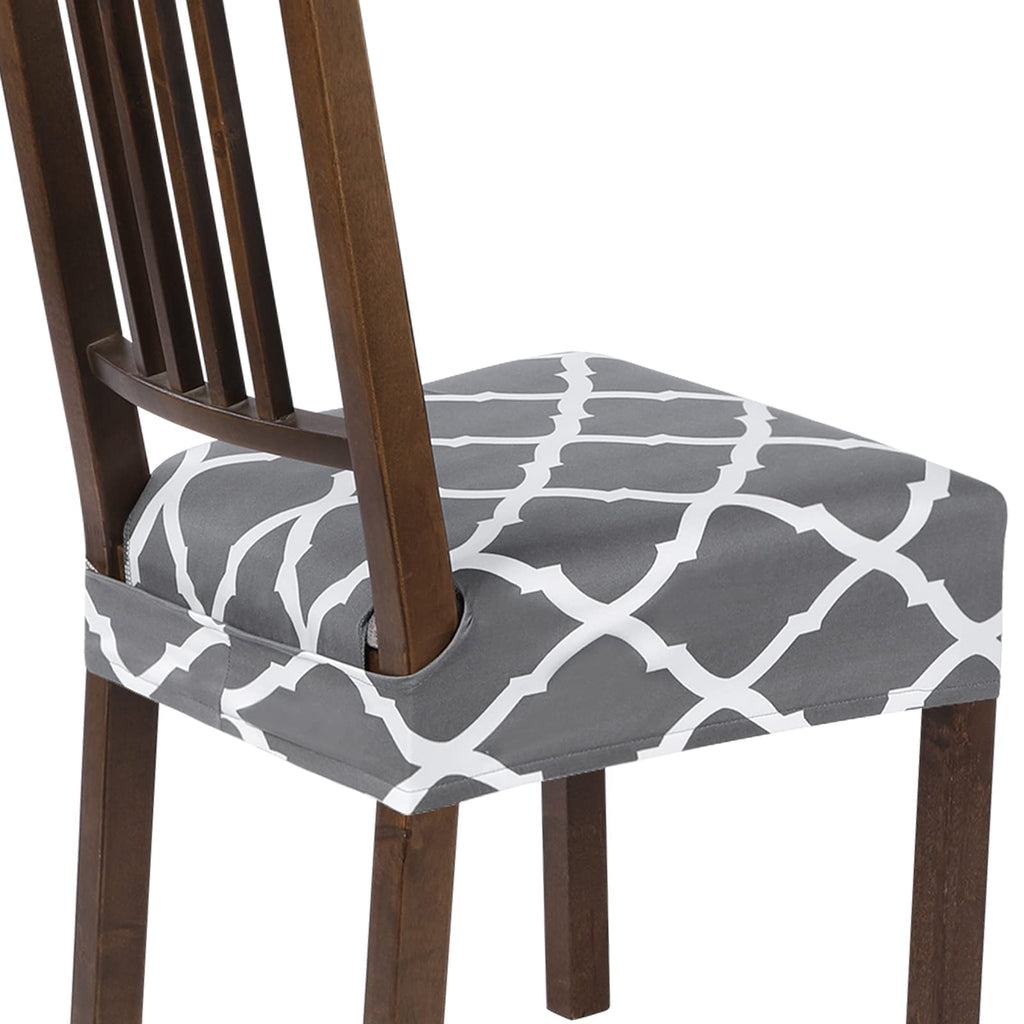 SearchI Stretch Dining Chair Seat Covers Set of 6, Soft Removable Washable Seat Cover for Dining Chairs, Dining Room Chair Cover Protector (Rear-Covered, Brown)