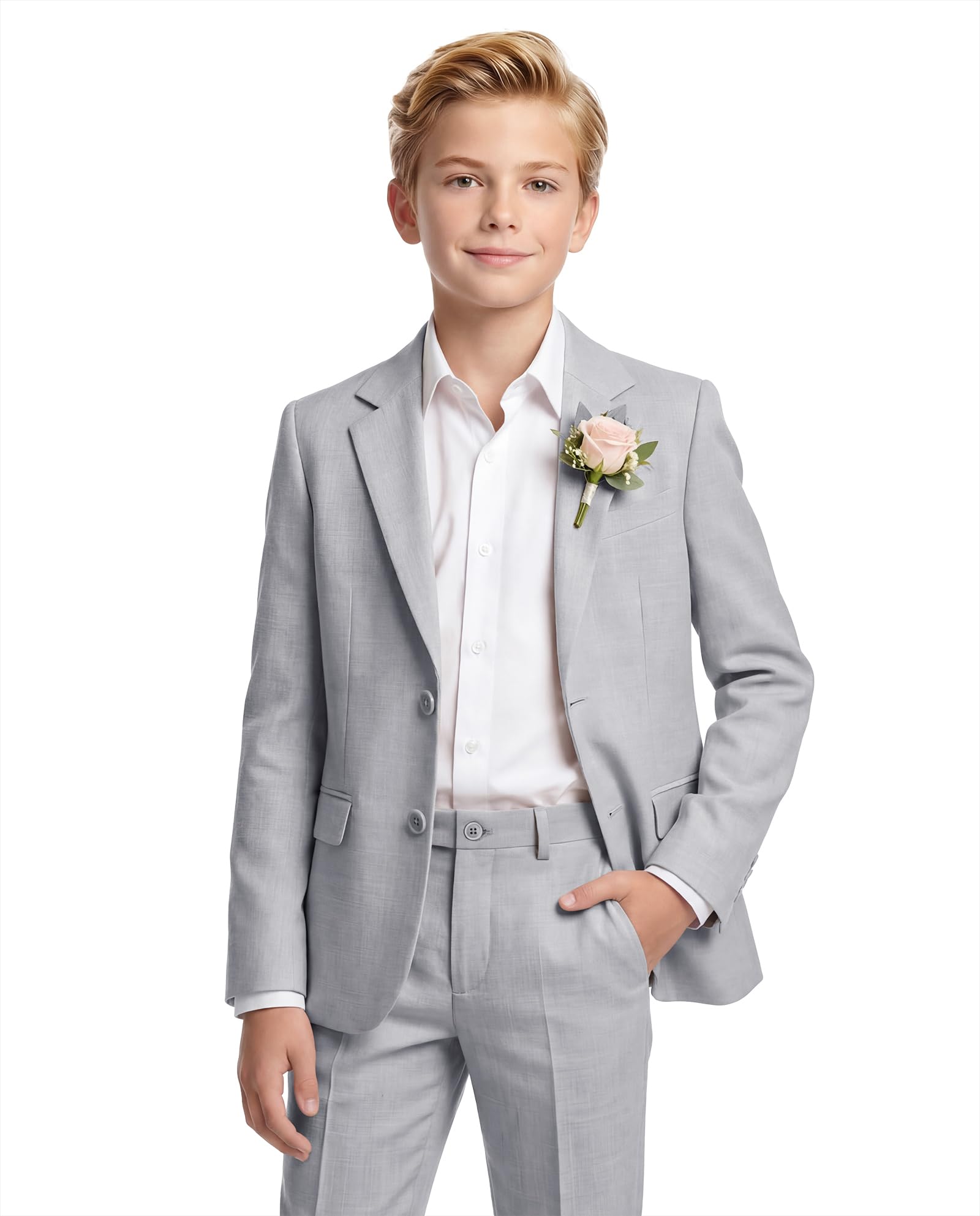 WULFUL Boys' Slim Fit Suit 3 Pieces:Jacket, Pants, Shirt,Summer Suit Set for Teens Boys Wedding Beach