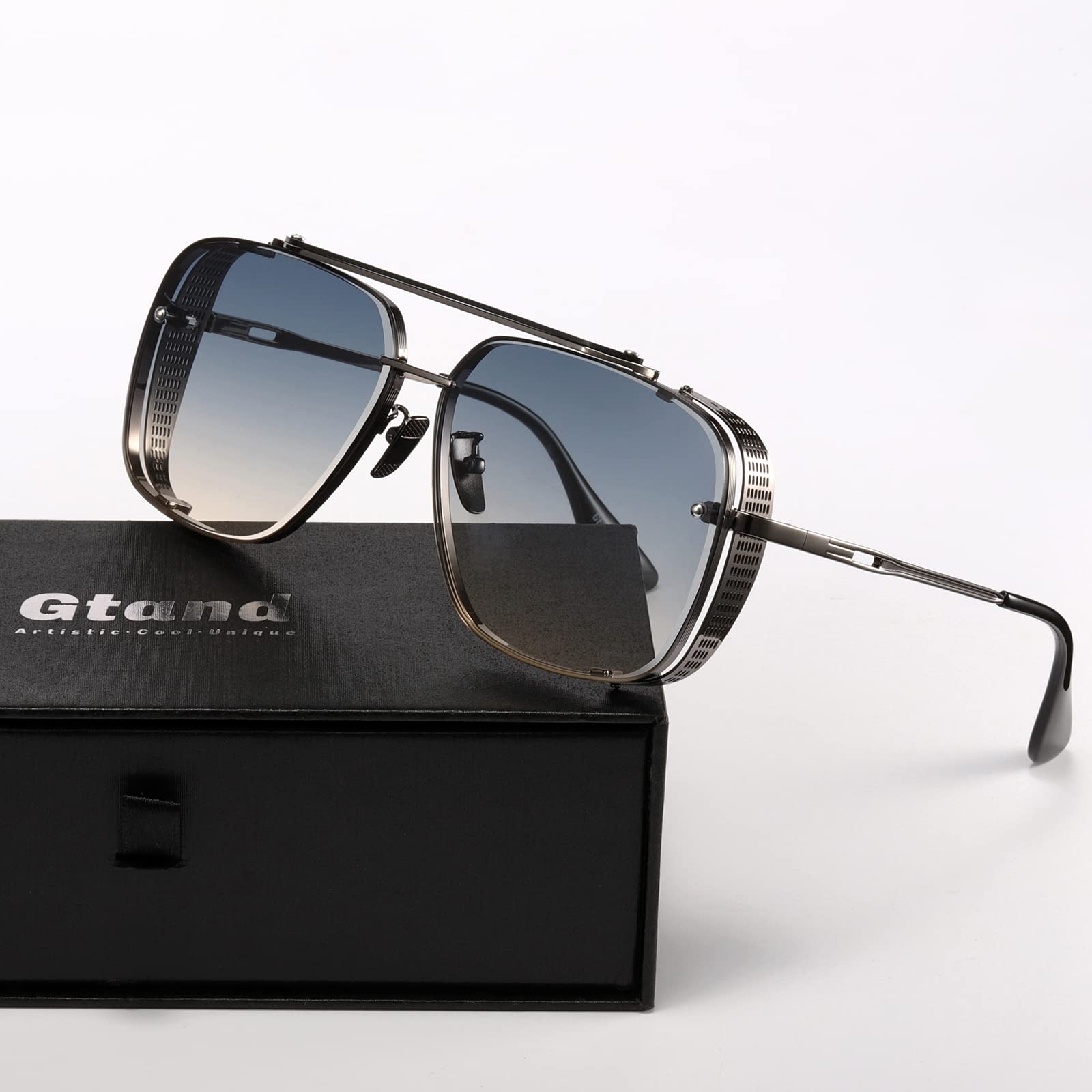 Gtand Fashion Oversized Square Aviator Gradient Sunglasses For Men Vintage Metal Side Shield Steampunk Sun Glasses 64mm