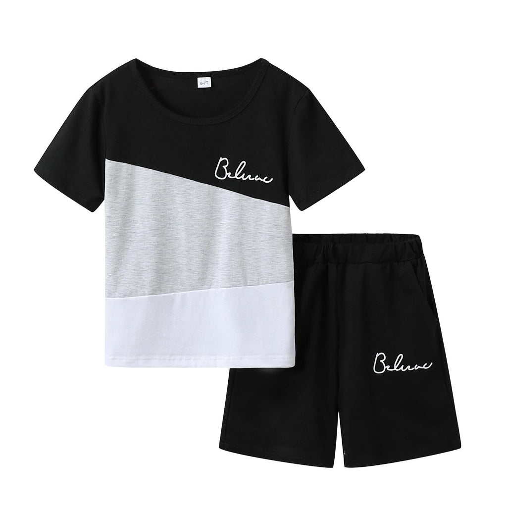 Azmxynol Tween Boys Clothes Daily Casual Short Sleeve Top + Cargo Shorts 2 Pieces Outfit Set, Size 6-14 Years