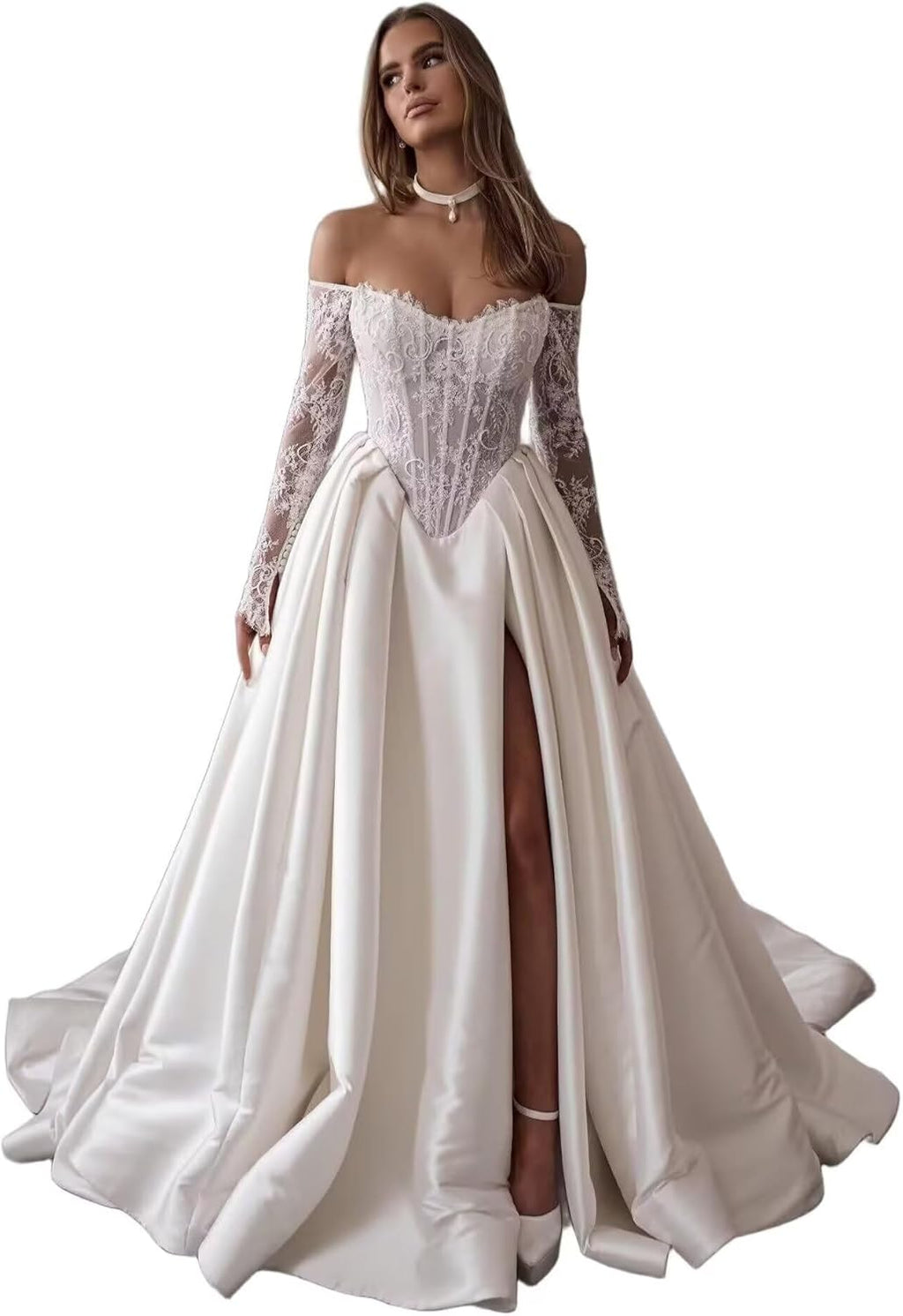 Boho Wedding Dress for Bride Mermaid Lace Applique Beach Bridal Gowns BOFD5