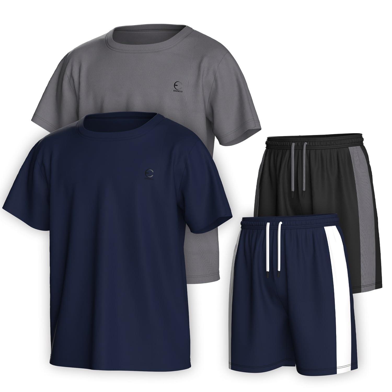 Boys Clothing Sets Tagless Loose Athletic Performance Crew Neck T-Shirt and Short Outfits Size 3-16 (4 Piece Set)