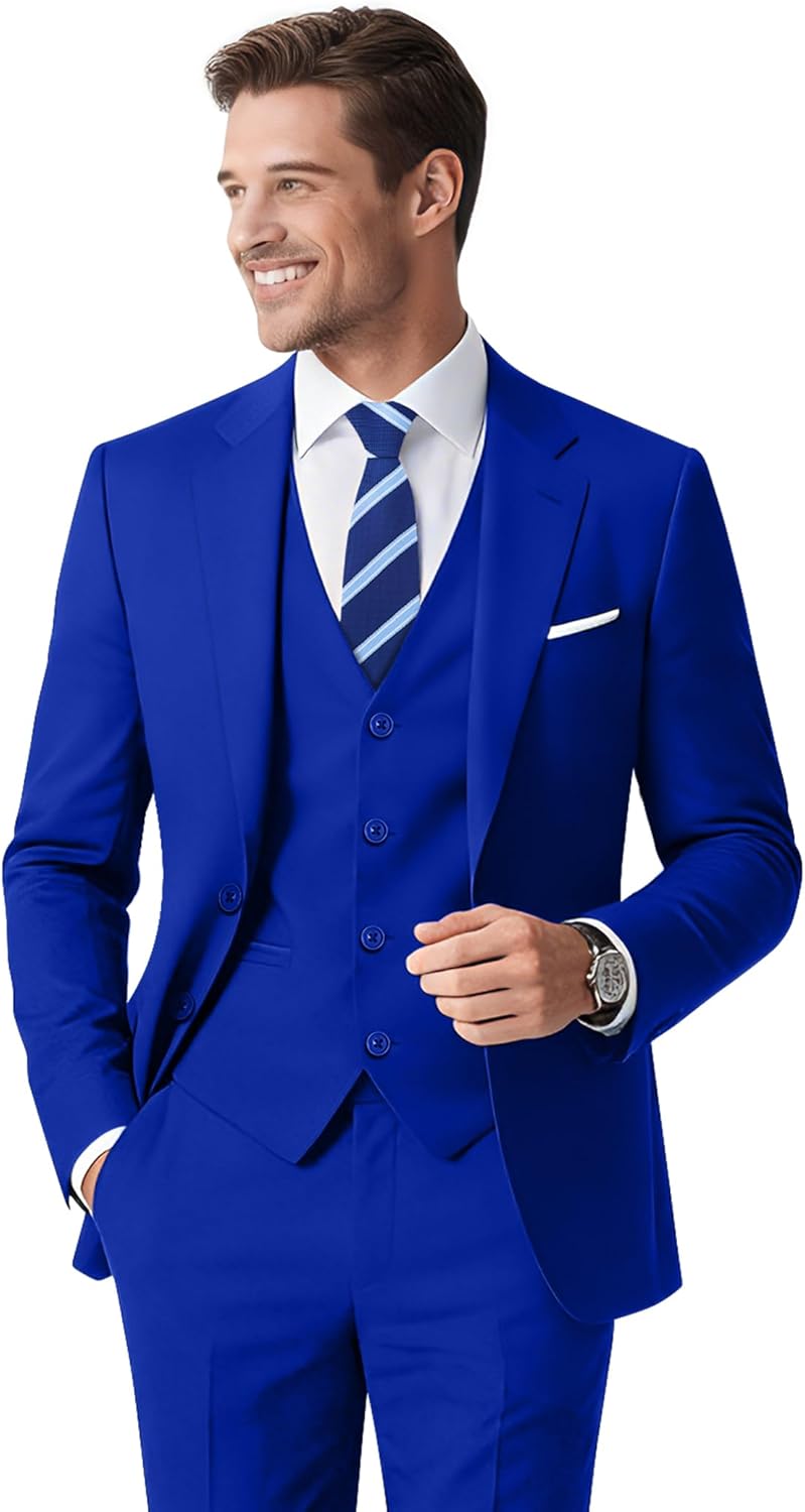 Men's Stretch Slim Fit 6-Piece Suit Set with Blazer, Vest, Pants, Bow Tie, Necktie and Pocket Square
