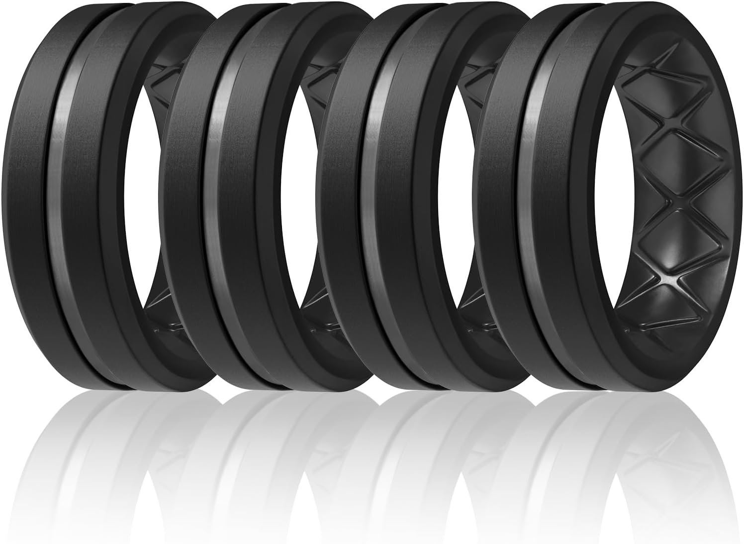 Egnaro Men's Silicone Ring 1/4/6 Multipack, Workout Travel Rubber Wedding Bands For Him, 8mm Width 2mm Thickness
